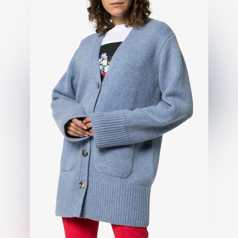 KHAITE Lucia Long Heavy & Lux Light Blue Knit Oversized Cardigan